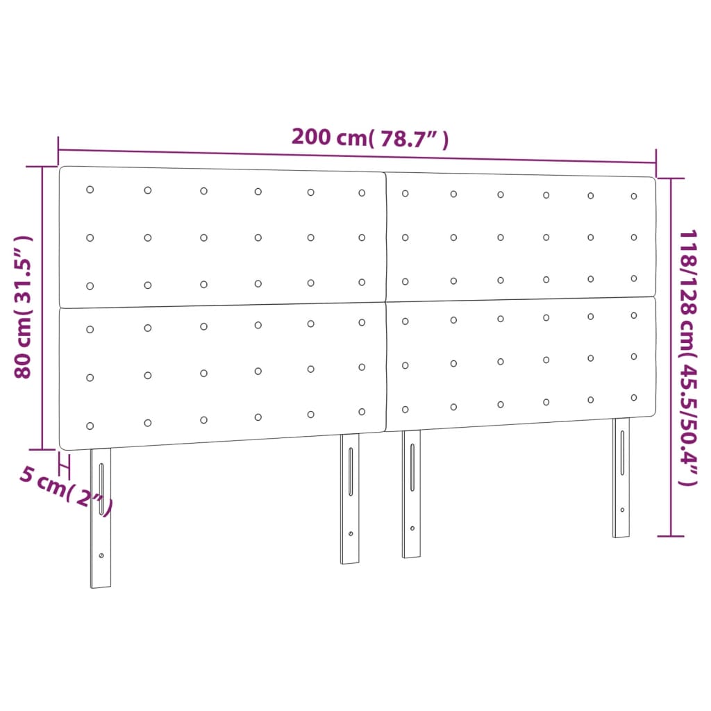 vidaXL Cabeceira cama c/ luzes LED veludo 200x5x118/128cm cinza-claro