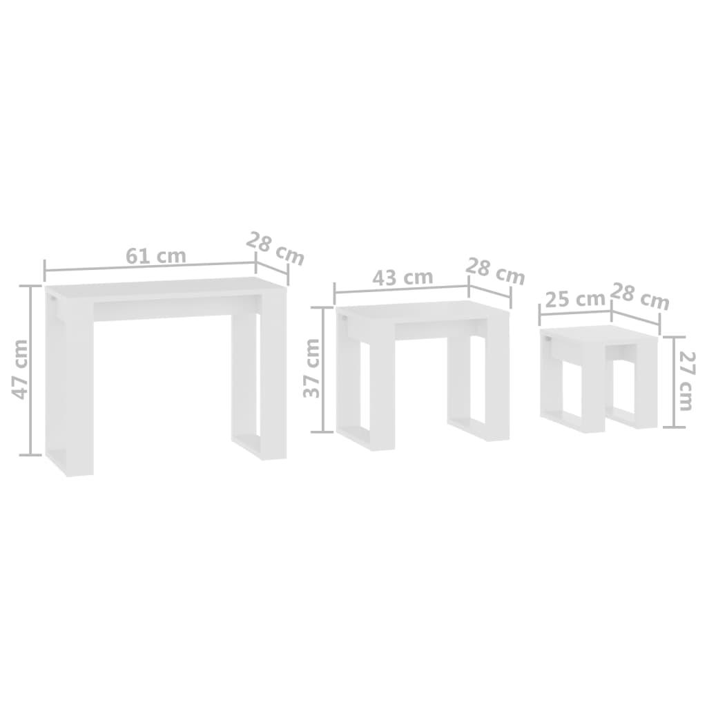 vidaXL Mesas de encastrar 3 pcs madeira processada branco