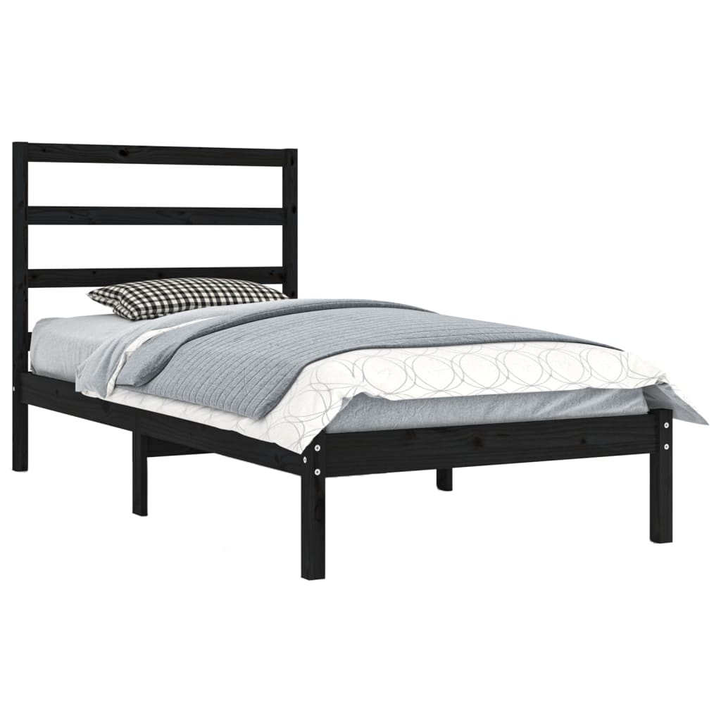 vidaXL Estrutura de cama solteiro 90x190 cm madeira maciça preto