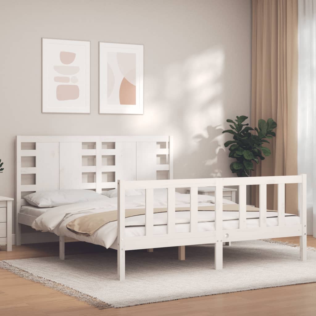 vidaXL Estrutura de cama com cabeceira 160x200 cm madeira maciça