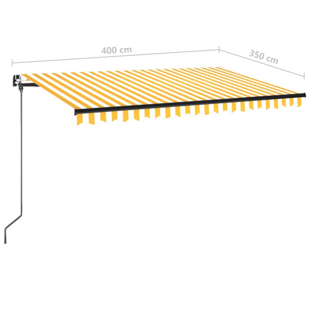 vidaXL Toldo retrátil manual com LED 400x350 cm amarelo e branco