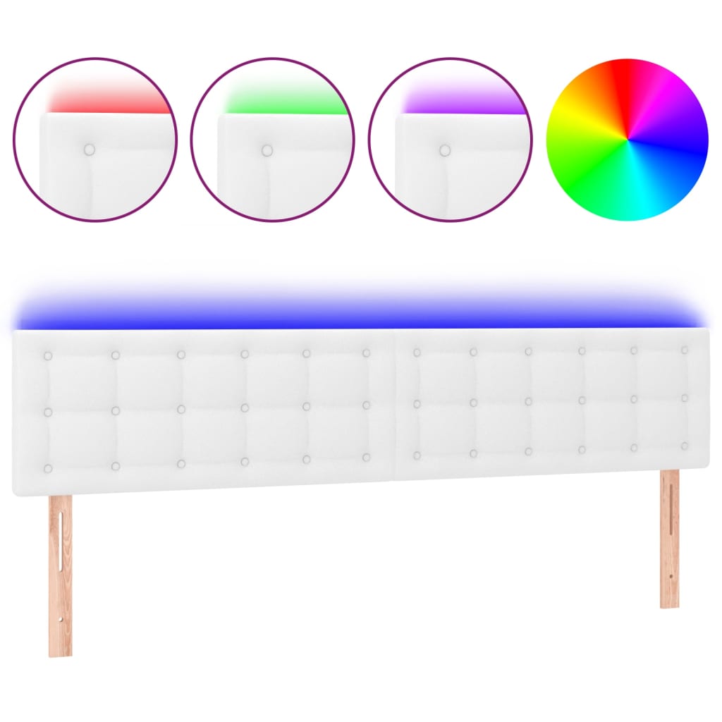 vidaXL Cabeceira de cama c/ LED couro artificial 160x5x78/88 cm branco