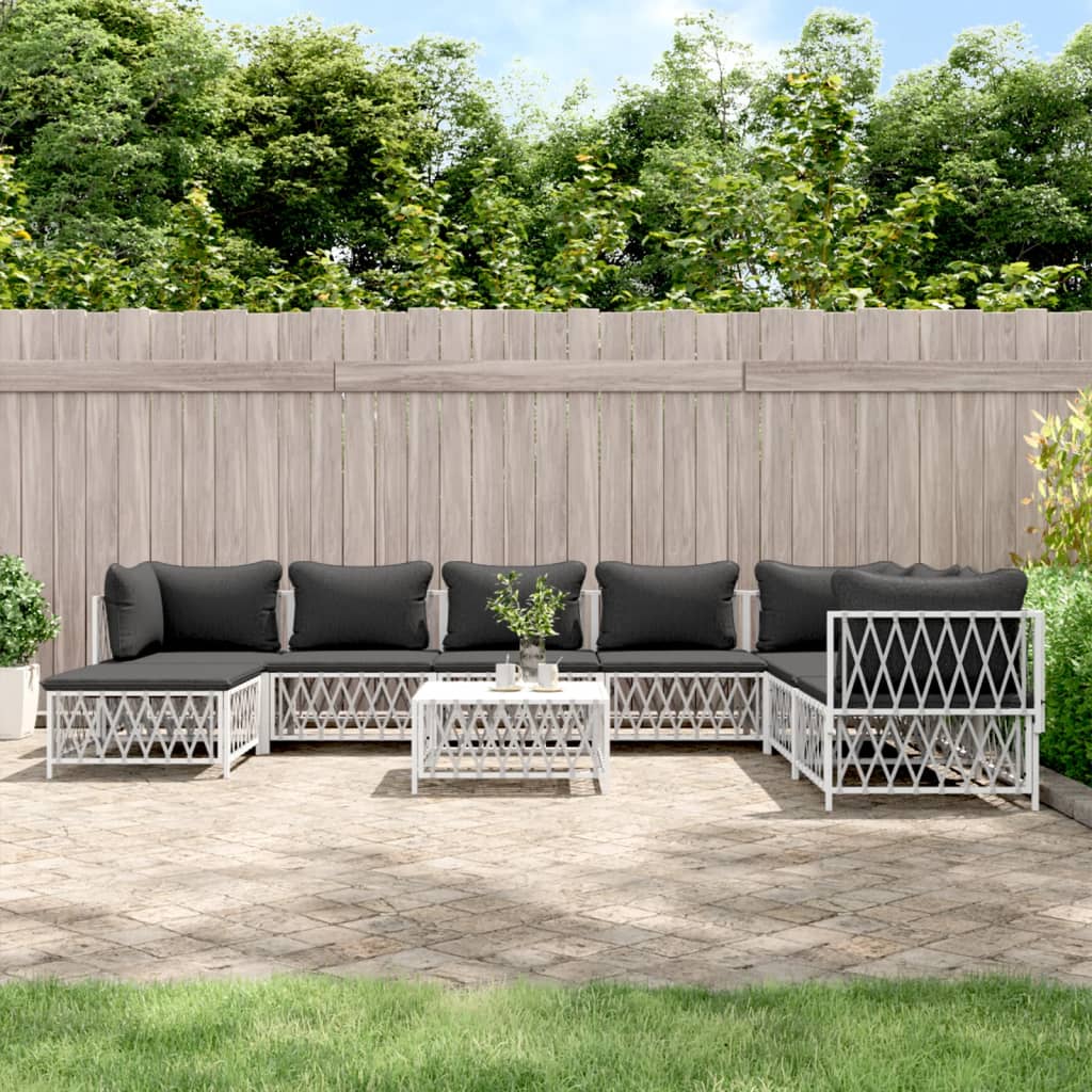 vidaXL 9 pcs conjunto lounge de jardim com almofadões aço branco