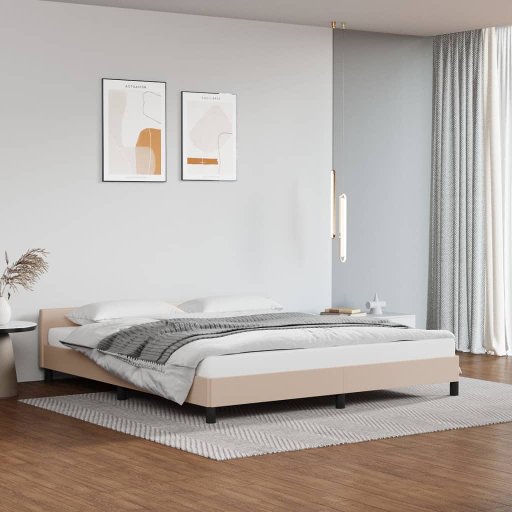 vidaXL Estrutura cama cabeceira 180x200 cm couro artificial cappuccino