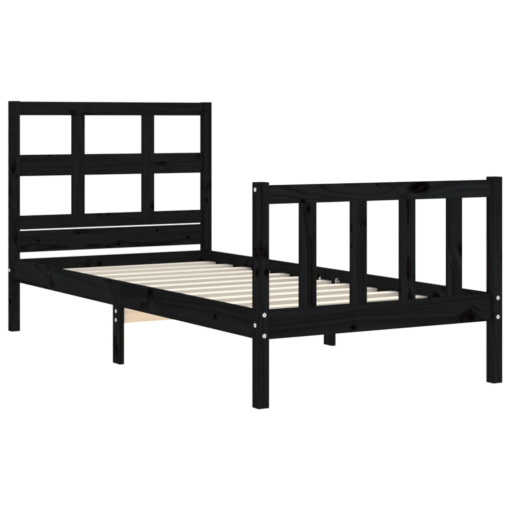 vidaXL Estrutura de cama com cabeceira 90x200 cm madeira maciça preto