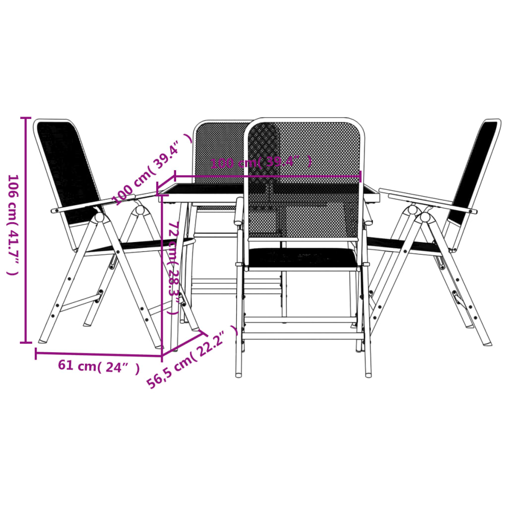 vidaXL 5 pcs conjunto de jantar para jardim rede de metal antracite