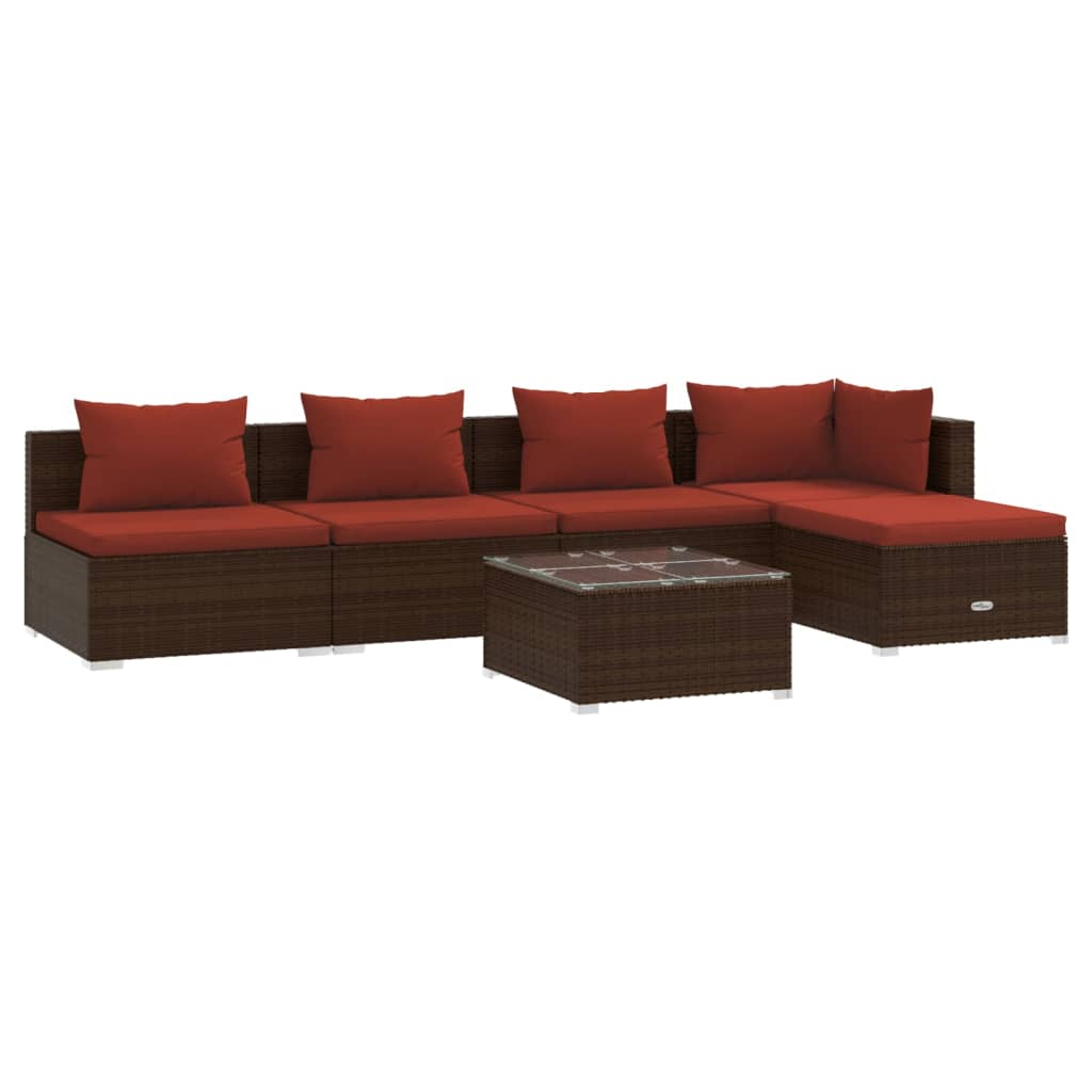 vidaXL 6 pcs conjunto lounge jardim c/ almofadões vime PE castanho