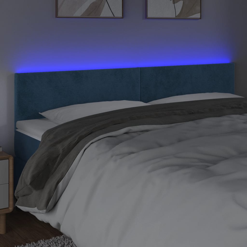 vidaXL Cabeceira de cama c/ luzes LED veludo 180x5x78/88cm azul-escuro