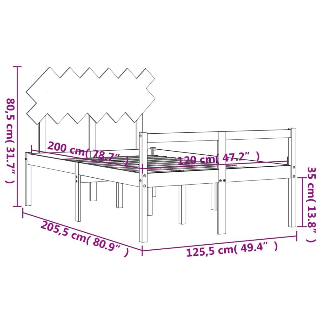 vidaXL Cama para idosos com cabeceira 120x200 cm madeira maciça branco