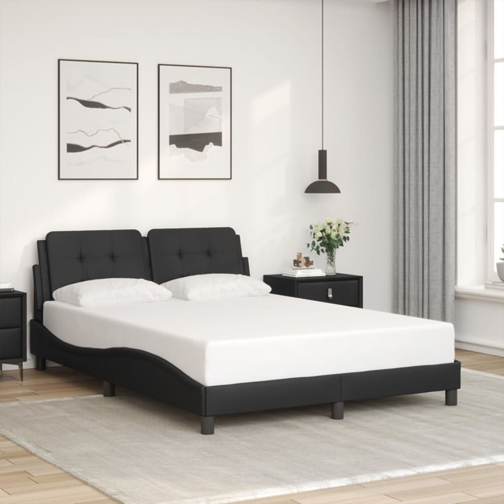 vidaXL Estrutura de cama c/ luzes LED 140x200cm couro artificial preto