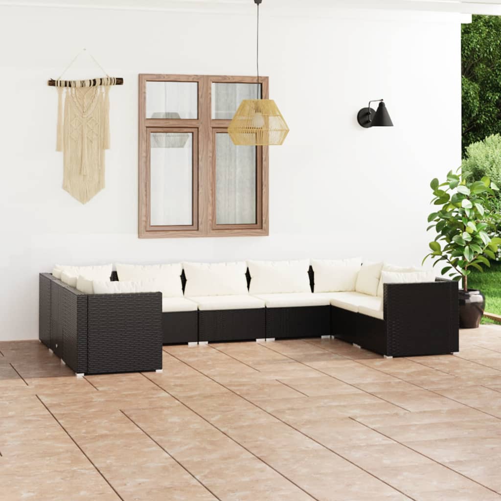 vidaXL 9 pcs conjunto lounge de jardim c/ almofadões vime PE preto