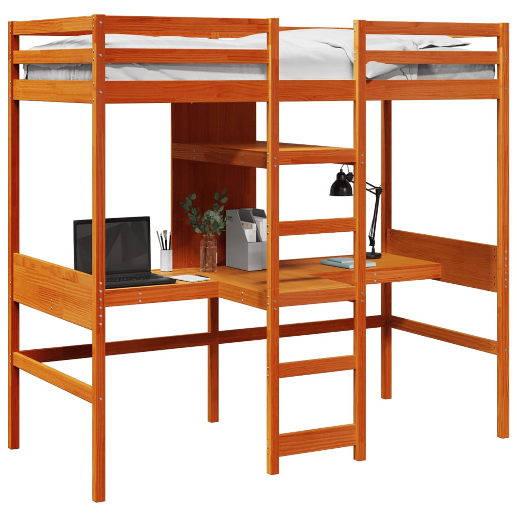 vidaXL Cama alta sem colchão 75x190 cm pinho maciço castanho-mel