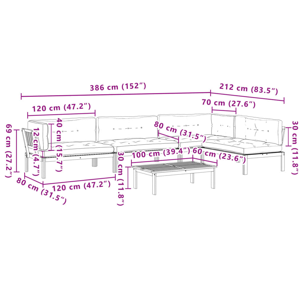 vidaXL 5 pcs móveis de paletes p/ jardim com almofadões acácia maciça