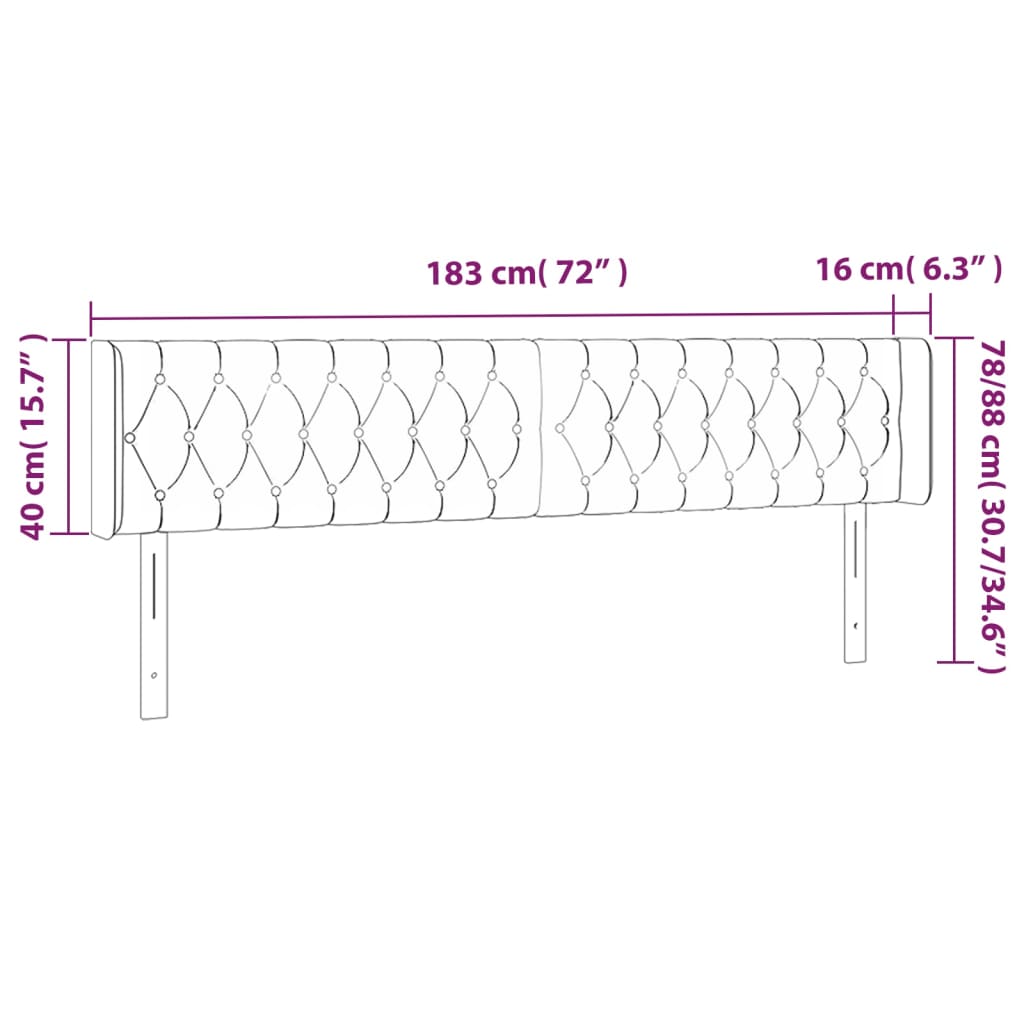 vidaXL Cabeceira cama c/ luzes LED tecido 183x16x78/88 cm cinza-claro