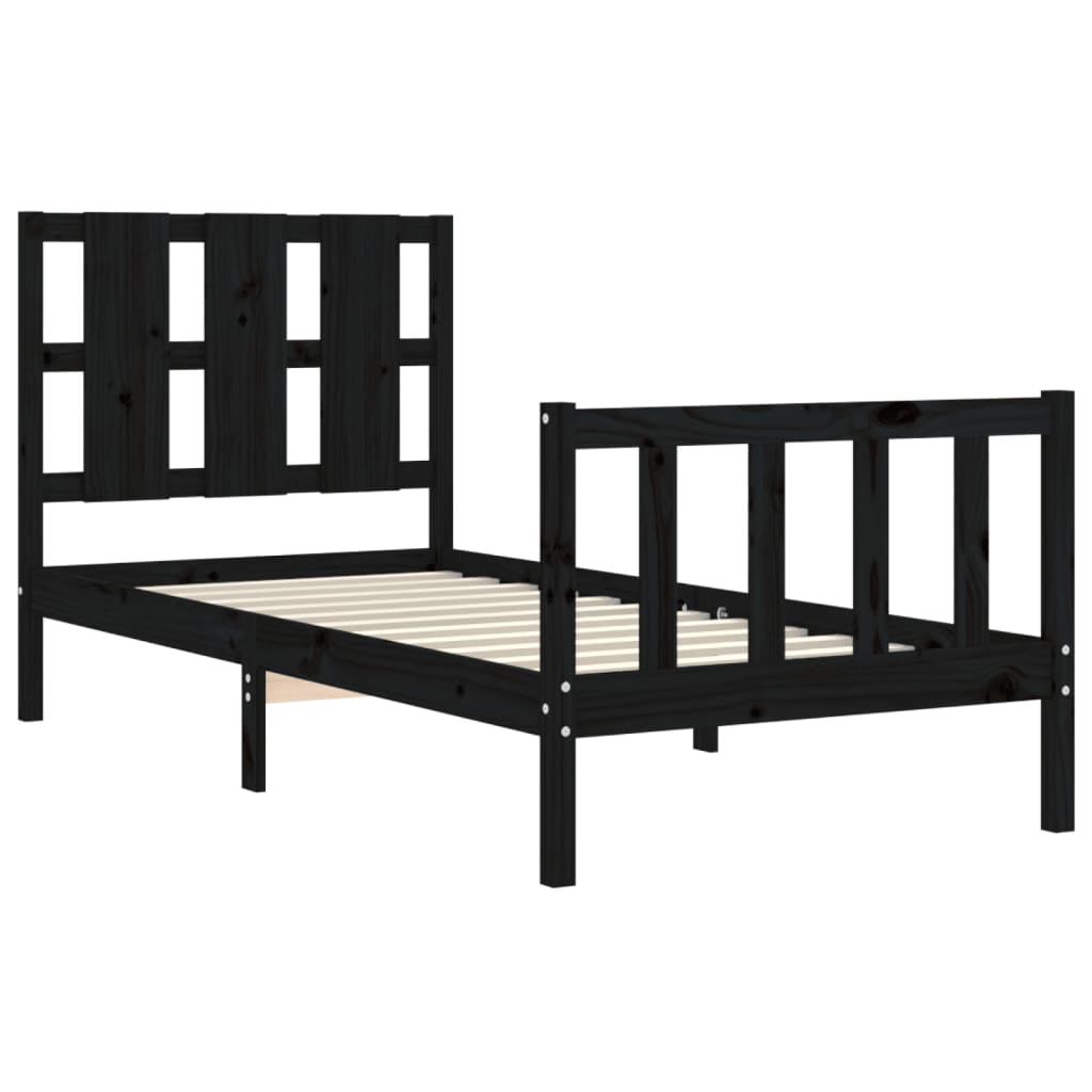 vidaXL Estrutura de cama com cabeceira 100x200 cm madeira maciça preto