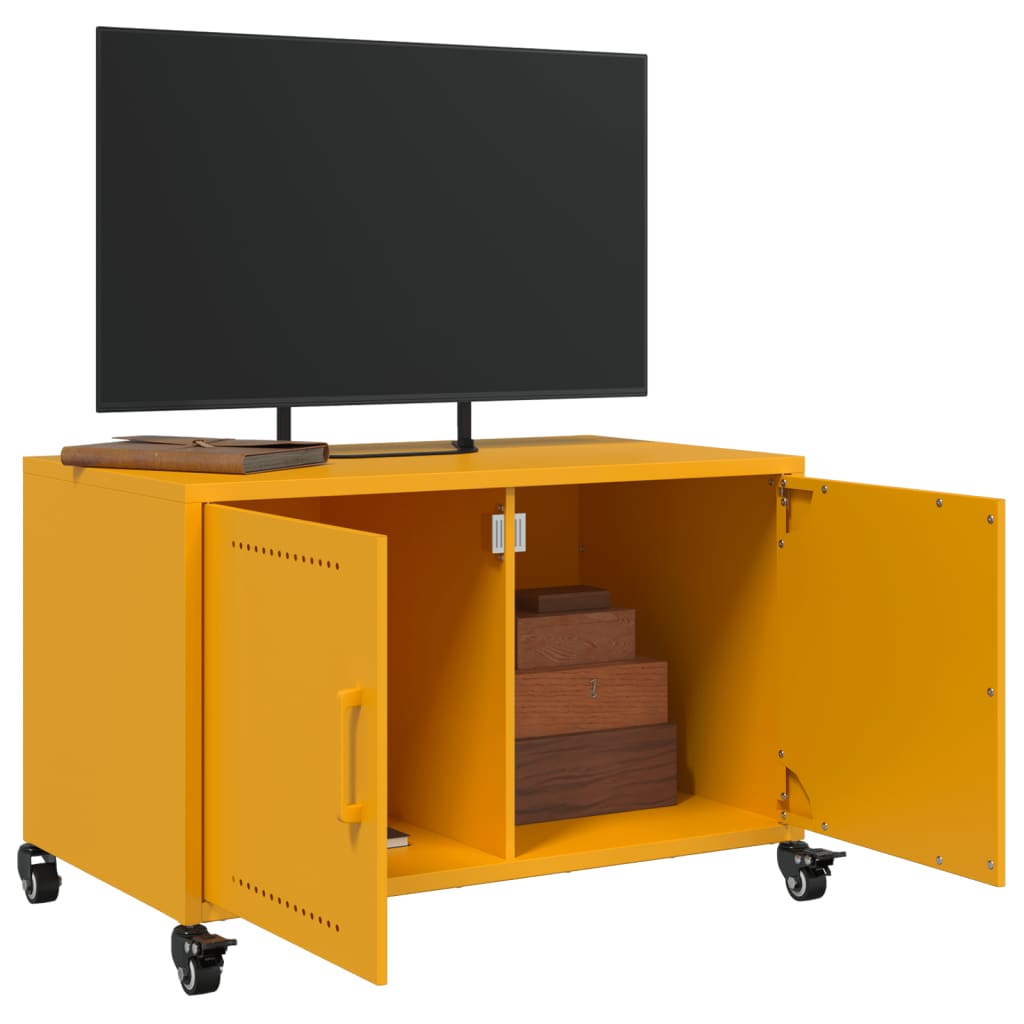 vidaXL Móvel de TV 68x39x43,5 cm aço amarelo mostarda