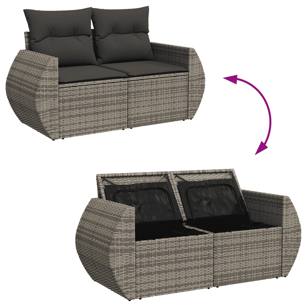 vidaXL 5 pcs conjunto sofás de jardim c/ almofadões vime PE cinzento