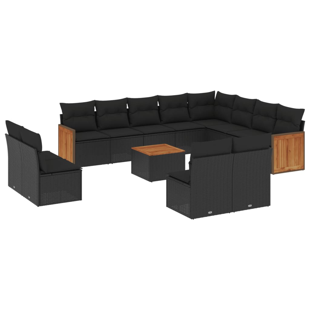 vidaXL 13 pcs conjunto de sofás de jardim com almofadões vime PE preto