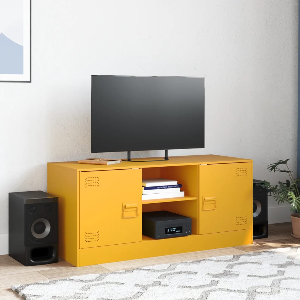 vidaXL Móvel de TV 99x39x44 cm aço amarelo mostarda