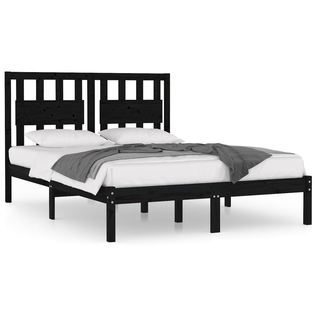 vidaXL Estrutura de cama pequena casal 120x190 cm pinho maciço preto