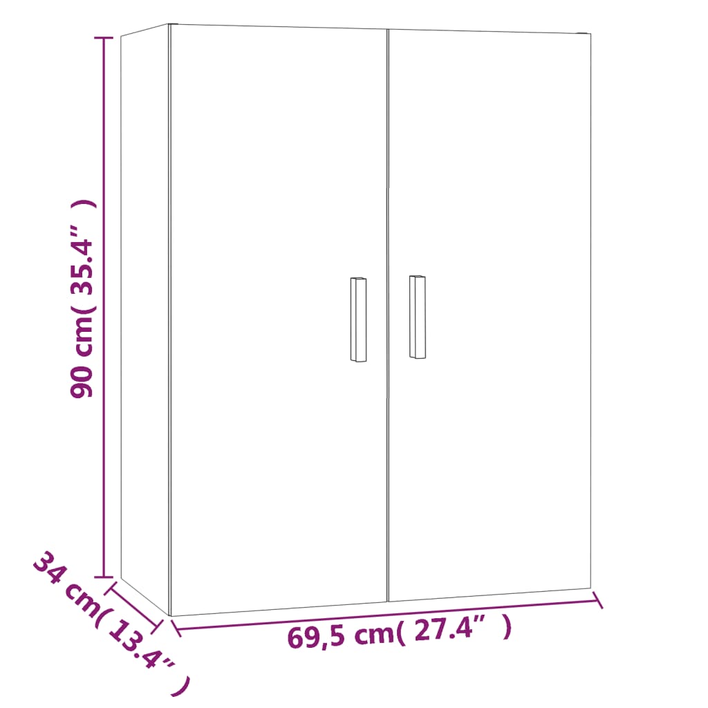 vidaXL Armário de parede suspenso 69,5x34x90 cm branco brilhante