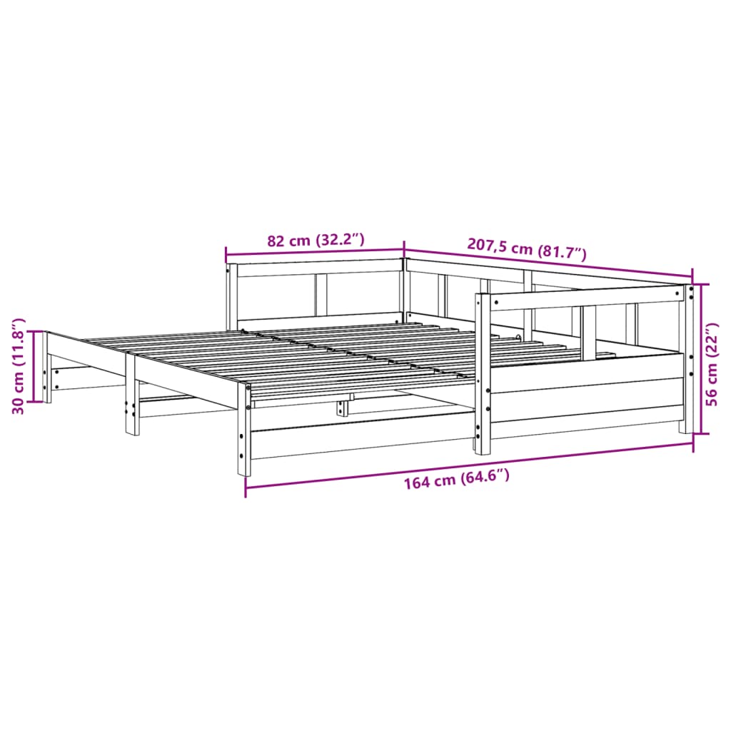 vidaXL Sofá-cama sem colchão 80x200 cm madeira de pinho maciça