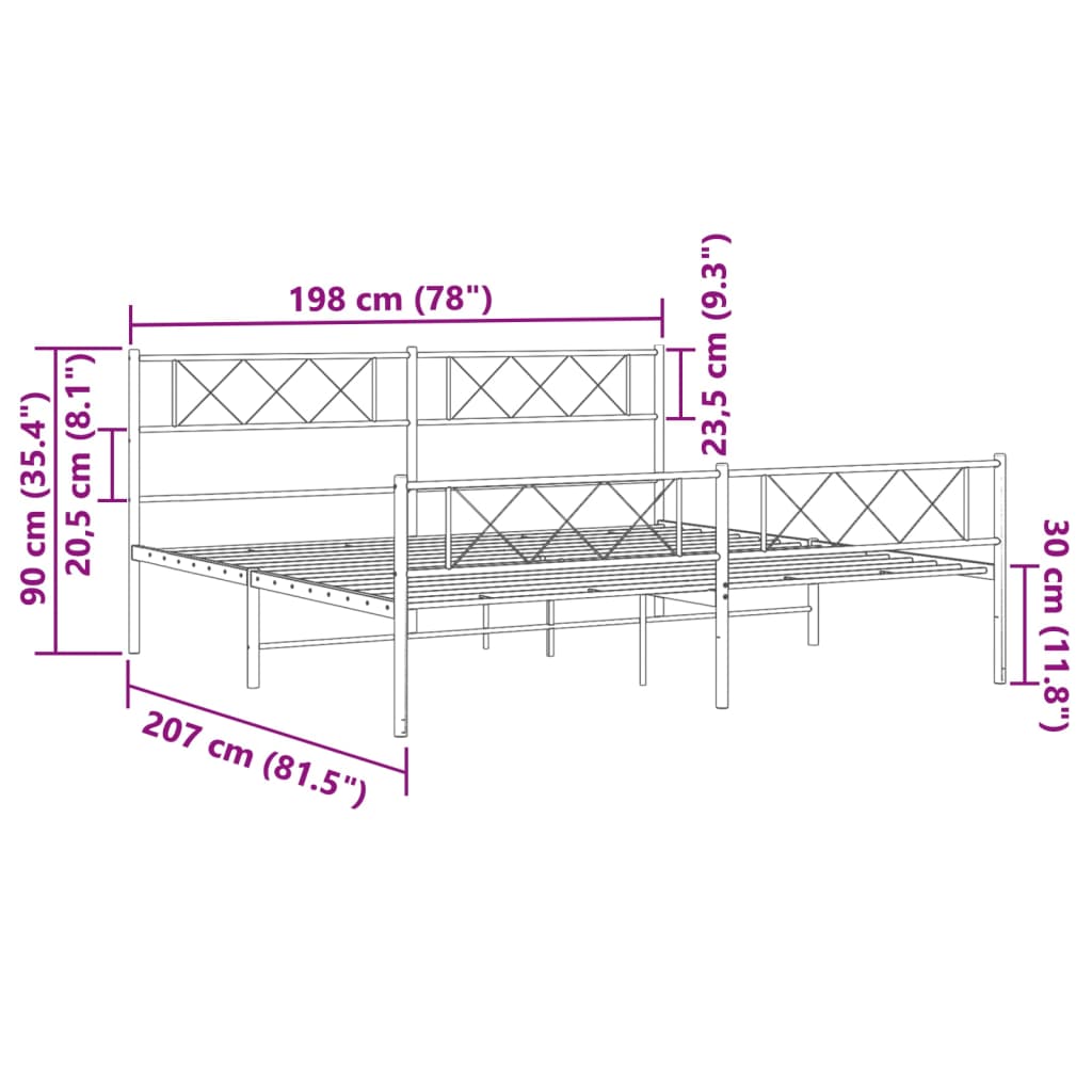 vidaXL Estrutura de cama com cabeceira e pés 193x203 cm metal branco