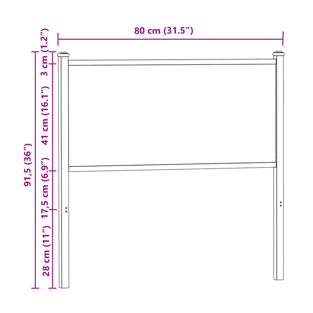 vidaXL Cabeceira de cama 75cm derivados de madeira/aço carvalho fumado