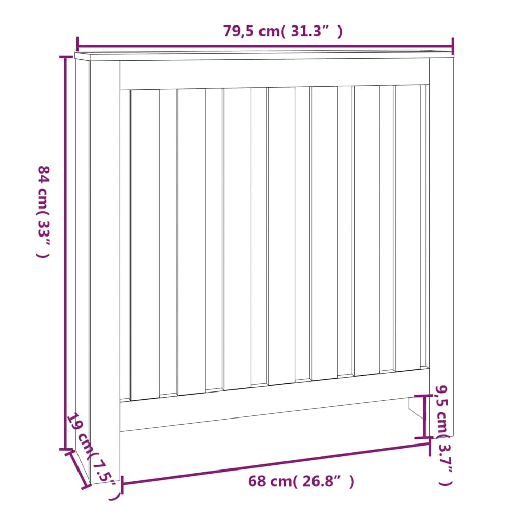 vidaXL Cobertura de radiador 79,5x19x84 cm pinho maciço cinza