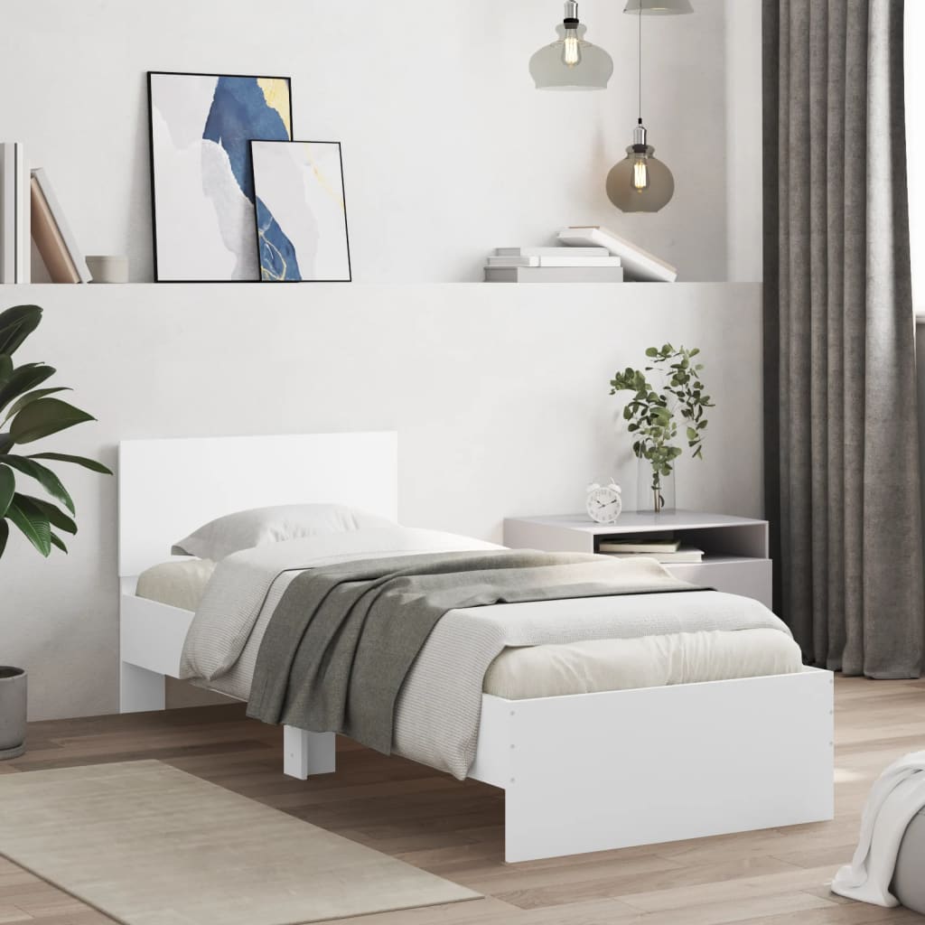 vidaXL Estrutura de cama c/ cabeceira 90x190 cm deriv. madeira branco