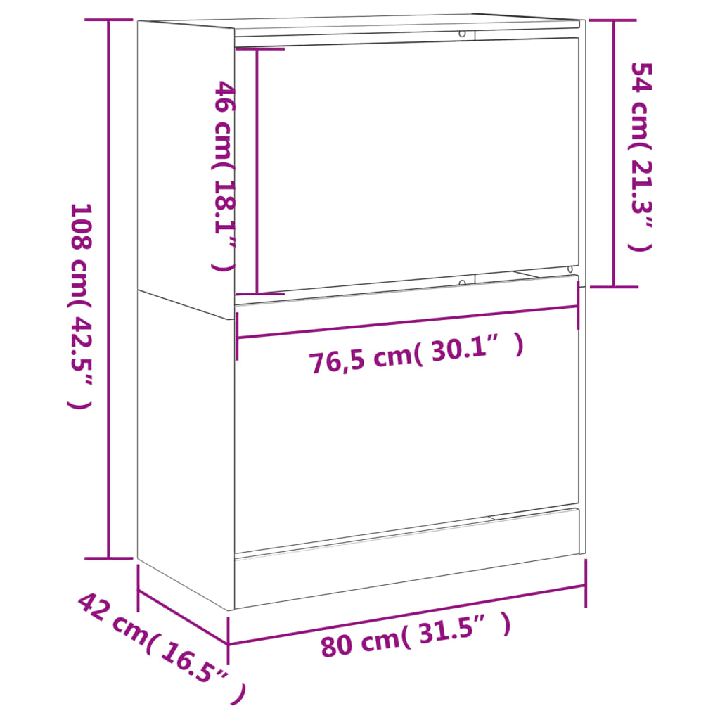 vidaXL Sapateira c/ 2 gavetas articuladas 80x42x108 cm branco