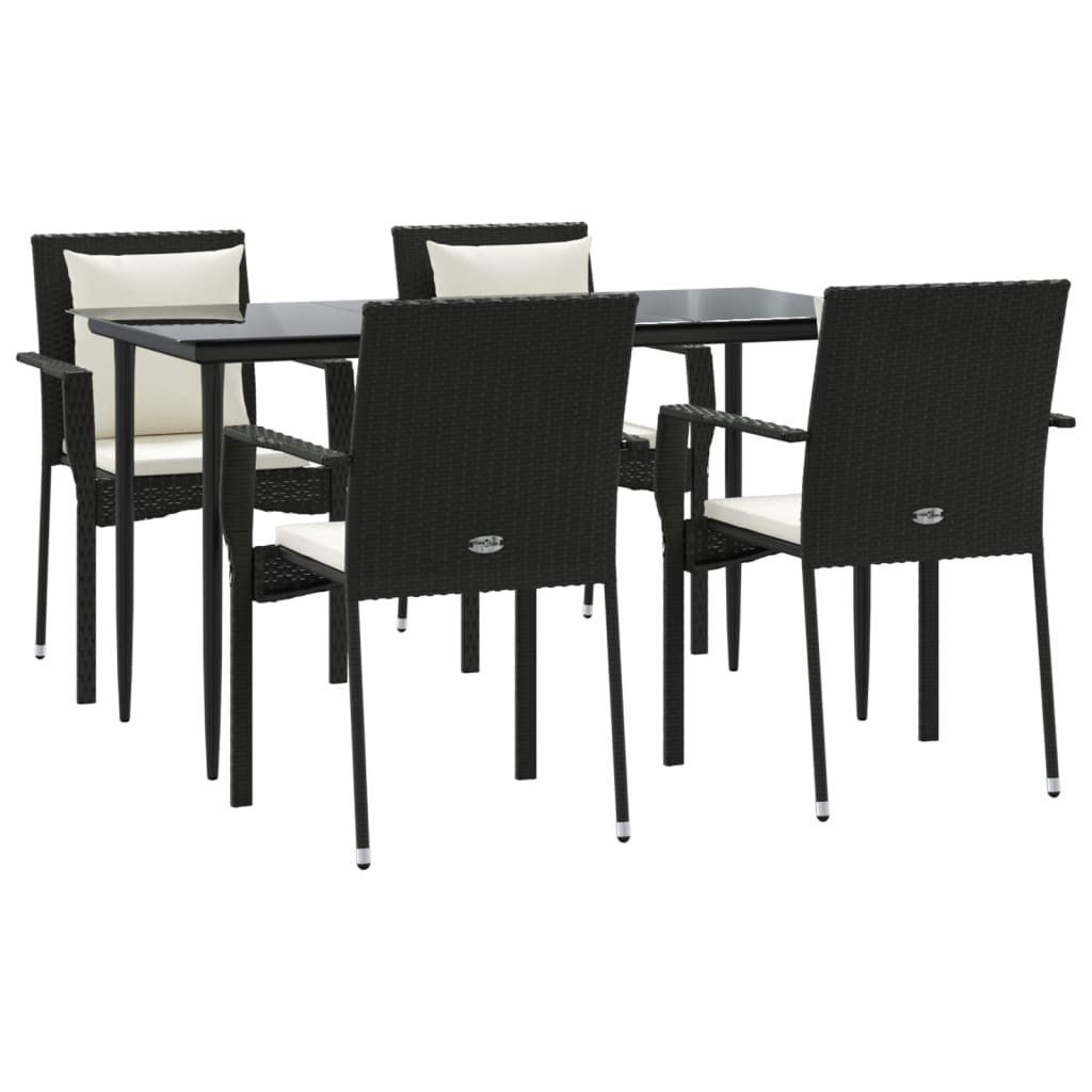 vidaXL 5 pcs conjunto de jantar p/ jardim c/ almofadões vime PE preto