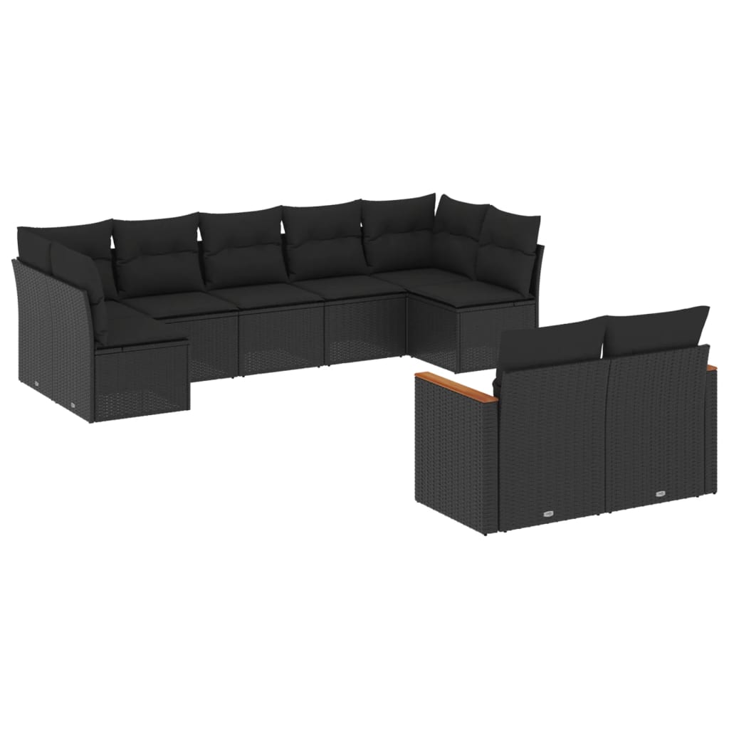 vidaXL 9 pcs conjunto de sofás p/ jardim c/ almofadões vime PE preto