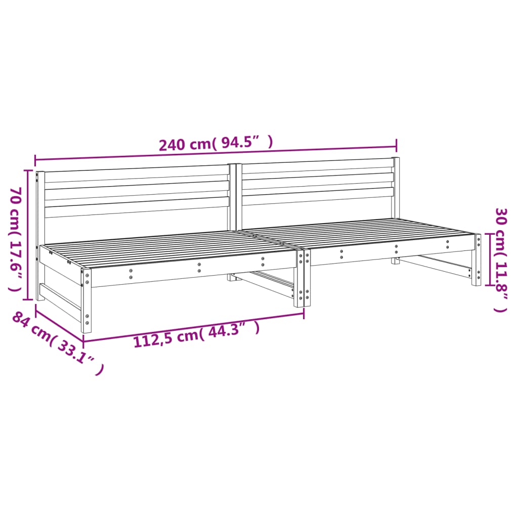 vidaXL Sofás de centro para jardim 2 pcs 120x80 cm pinho maciço cinza