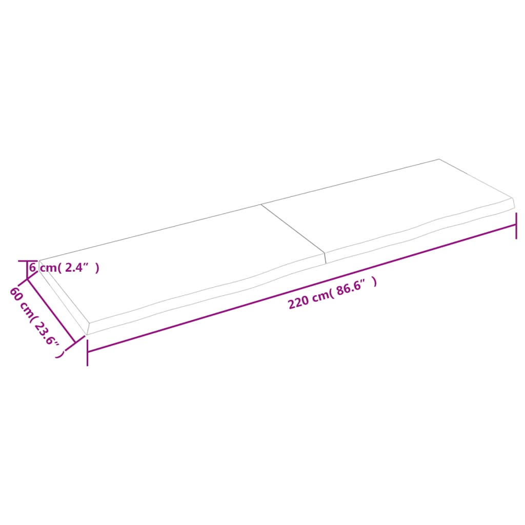 vidaXL Tampo de mesa 220x60x(2-6) cm carvalho tratado castanho-escuro