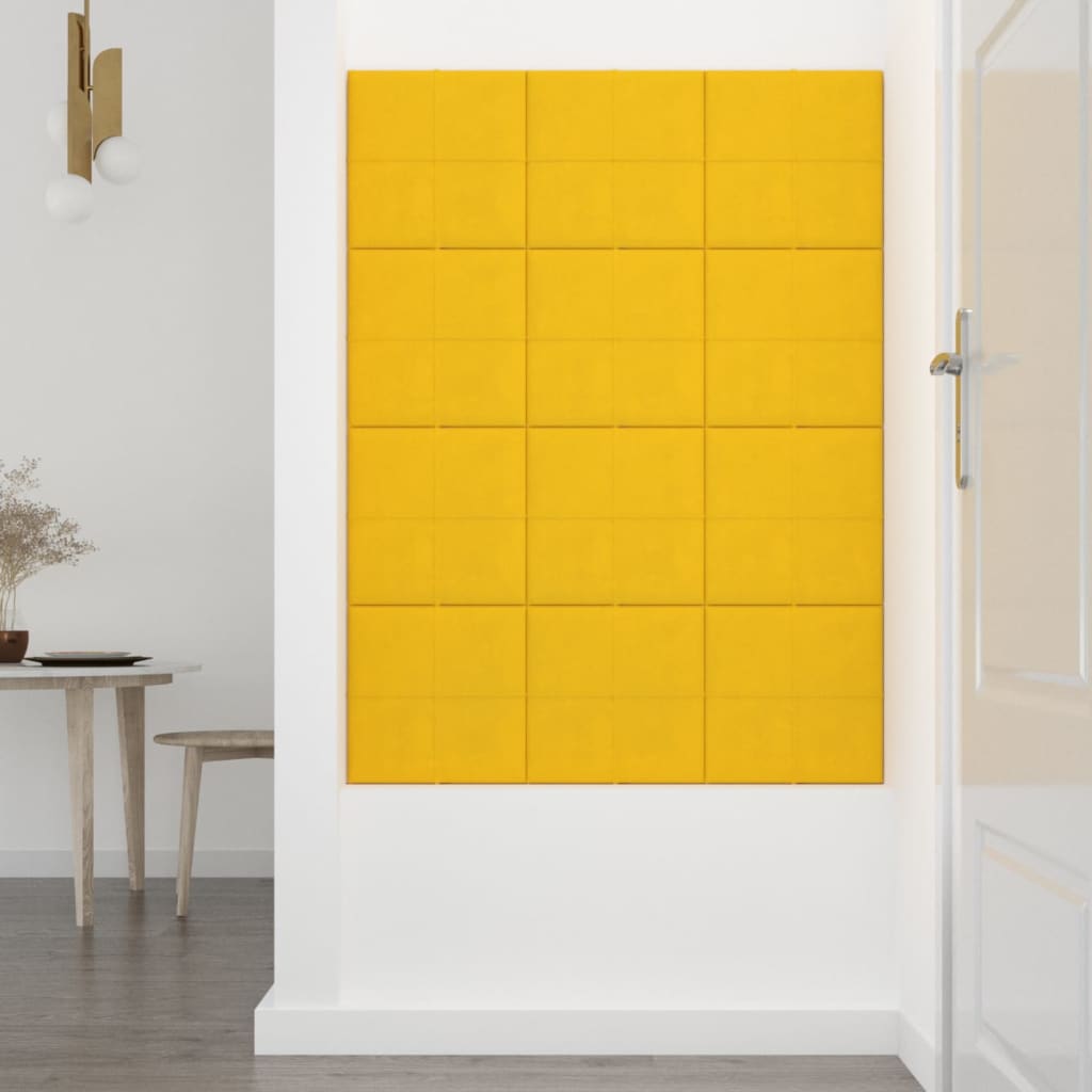 vidaXL Painel de parede 12 pcs 30x30 cm veludo 1,08 m² amarelo