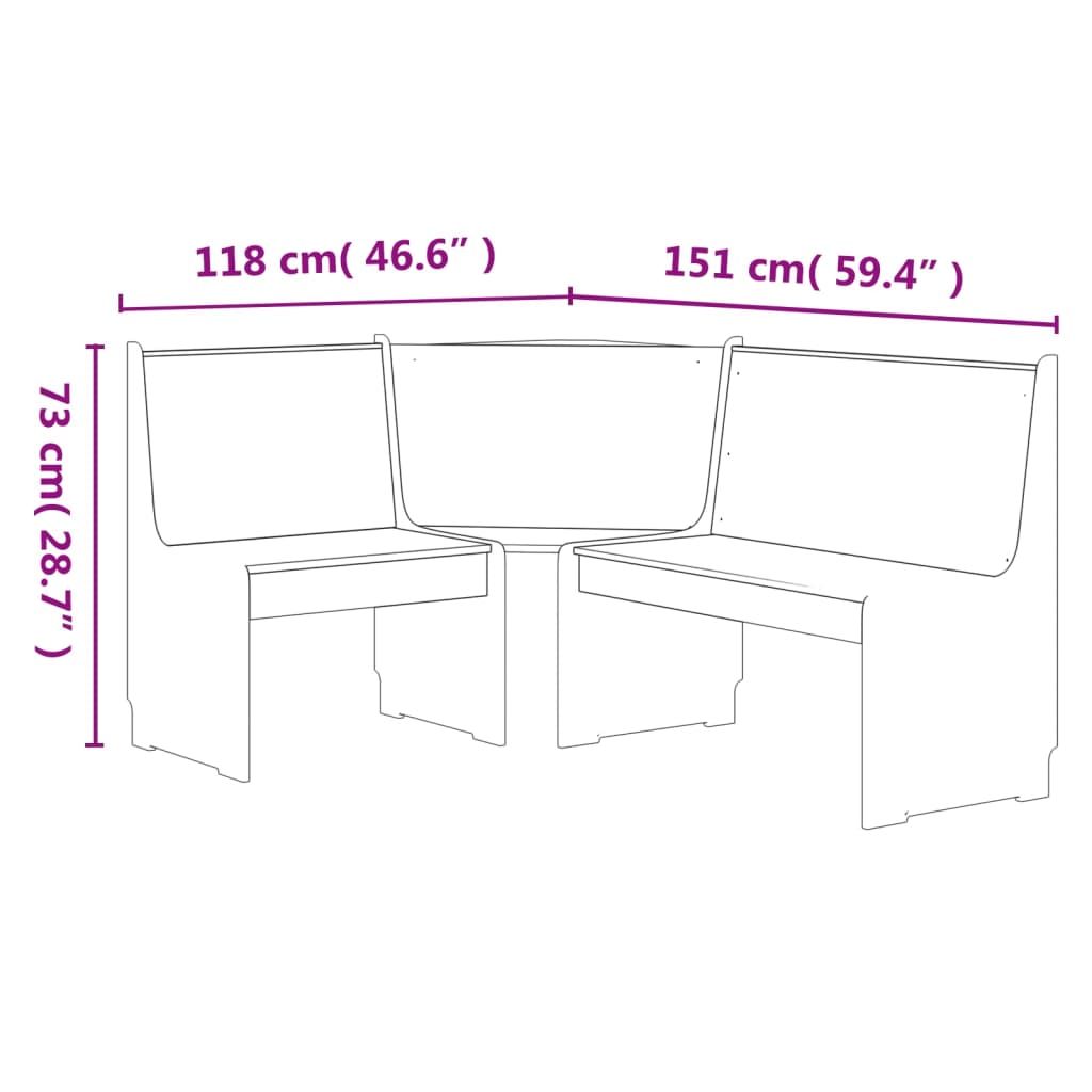 vidaXL Banco de canto REINE 151 cm pinho maciço branco