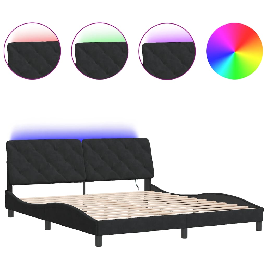 vidaXL Estrutura de cama com luzes LED 180x200 cm veludo preto