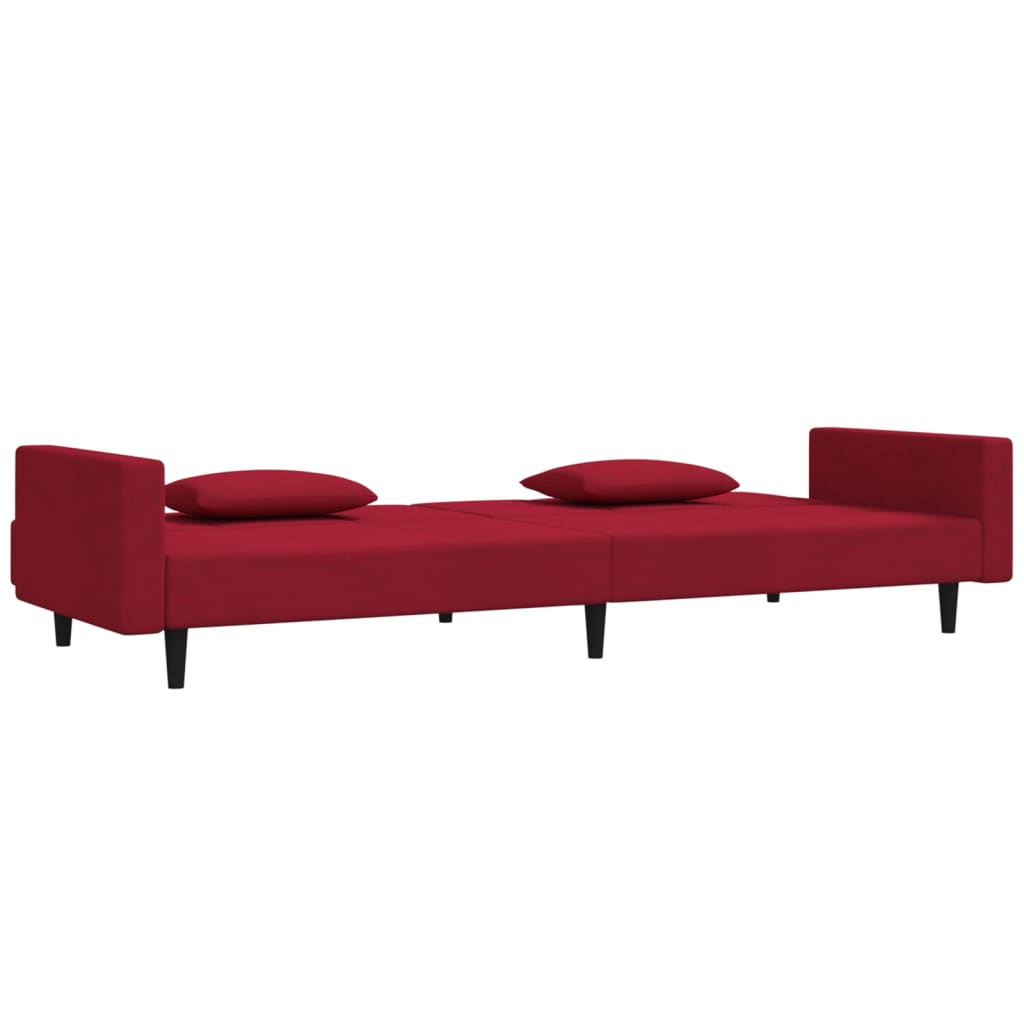 vidaXL Sofá-cama 2 lugares com duas almofadas veludo vermelho tinto