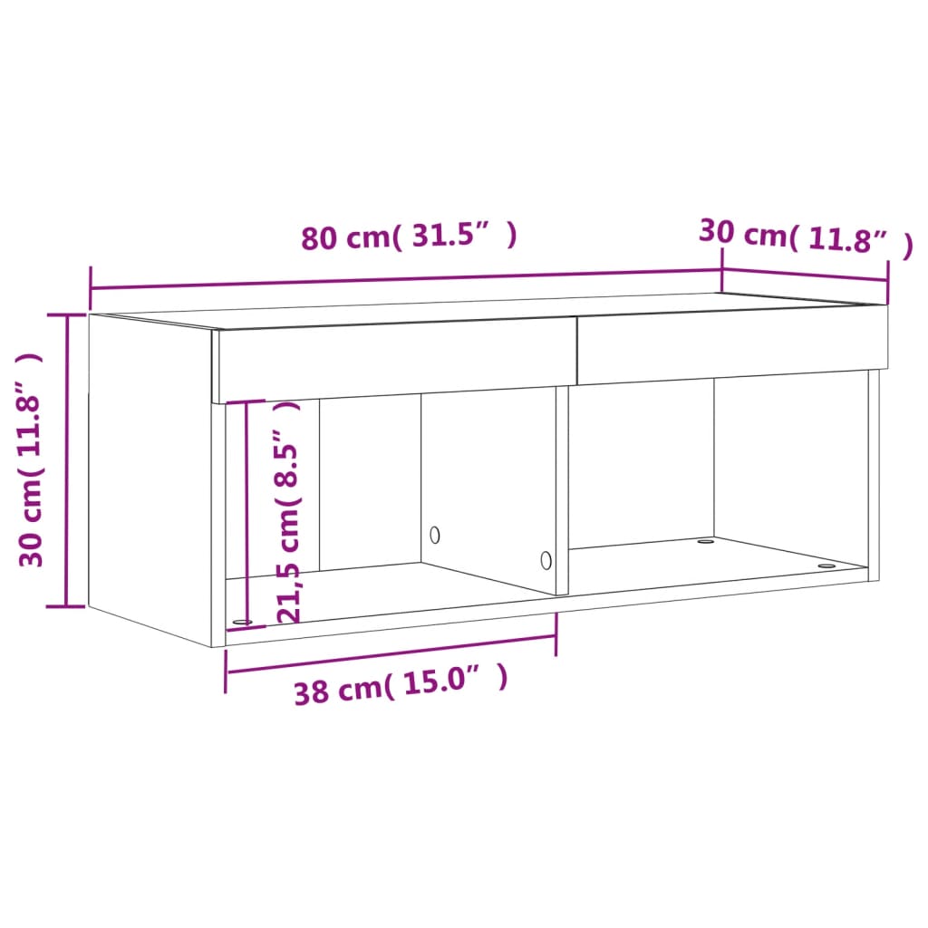 vidaXL Móvel de TV com luzes LED 80x30x30 cm cinzento cimento