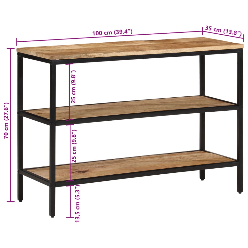 vidaXL Mesa consola 100x35x70 cm madeira de mangueira áspera maciça