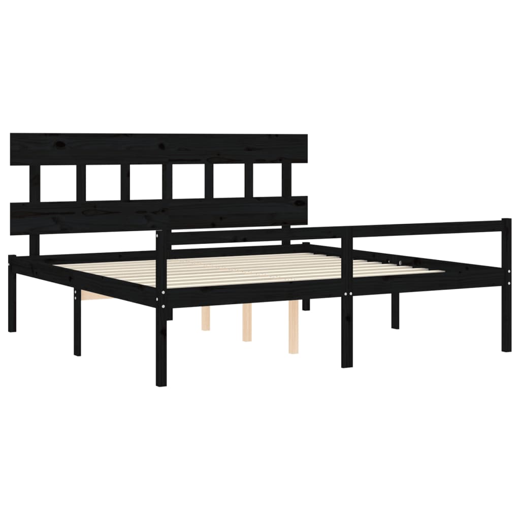 vidaXL Cama para idosos com cabeceira 200x200 cm madeira maciça preto