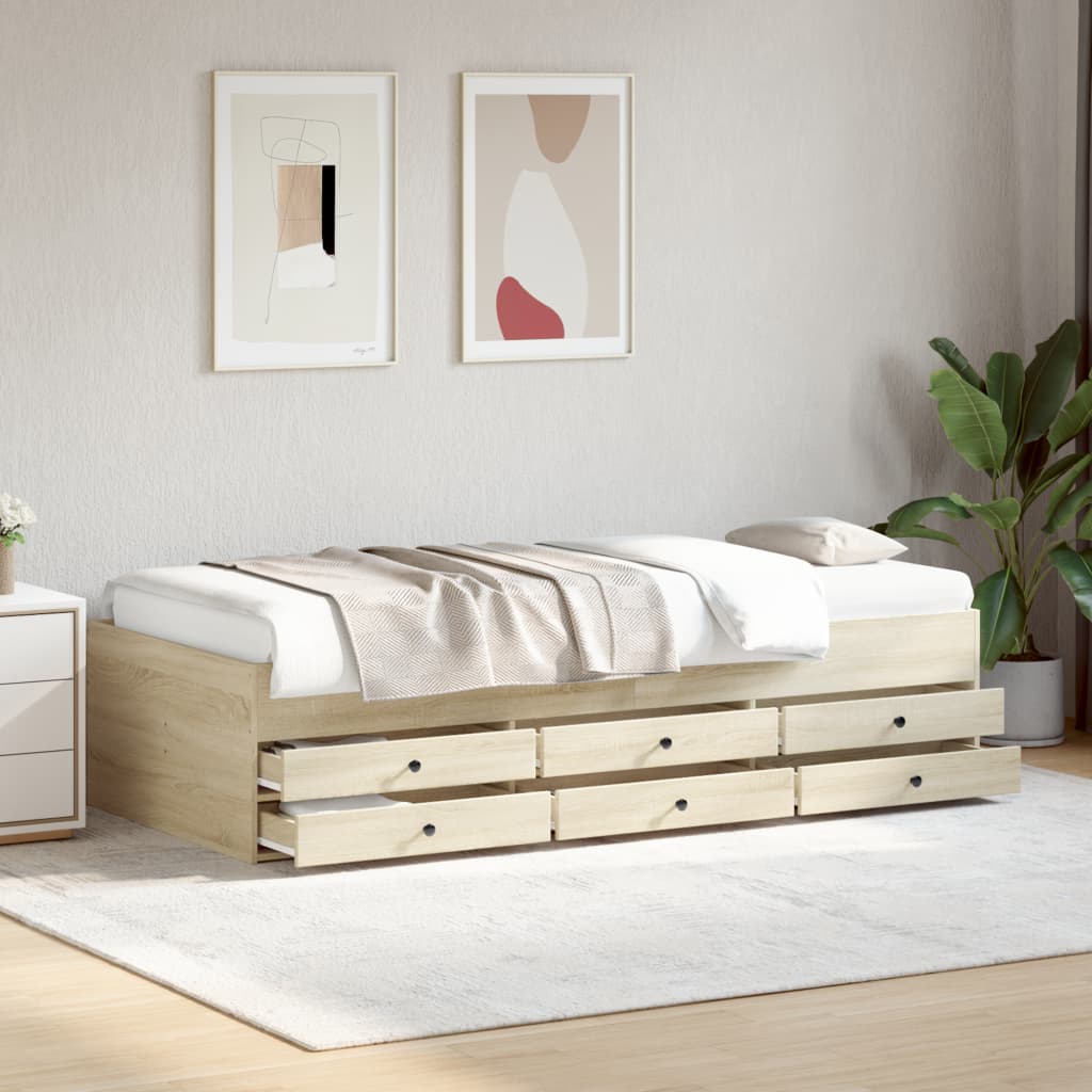 vidaXL Sofá-cama com gavetas sem colchão 75x190 cm carvalho sonoma