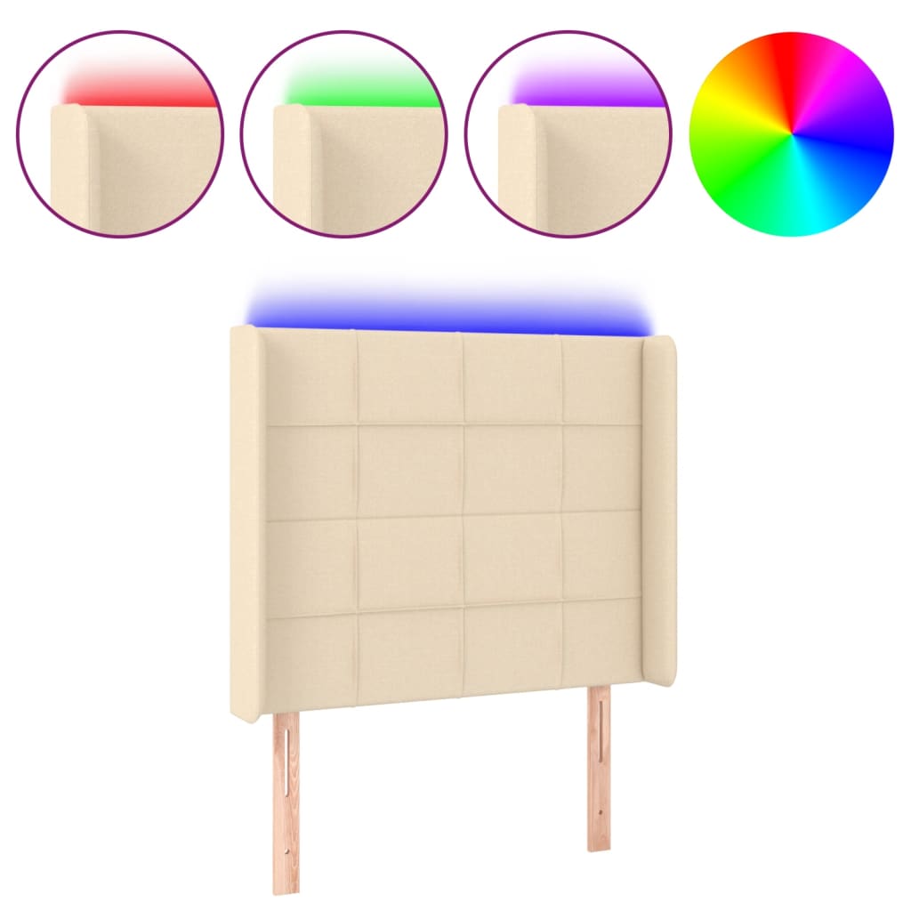 vidaXL Cabeceira de cama c/ luzes LED tecido 83x16x118/128cm cor creme