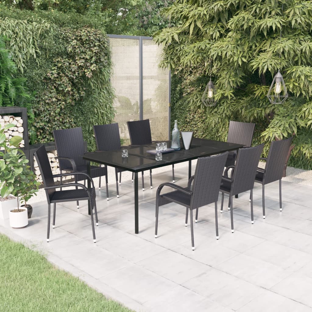 vidaXL 9 pcs conjunto de jantar para jardim preto