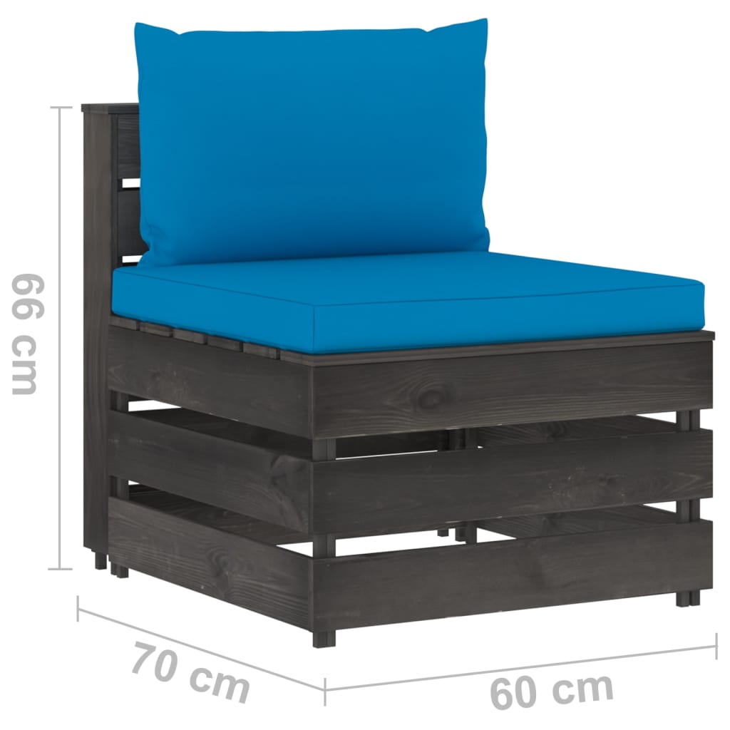 vidaXL 9 pcs conj. lounge jardim c/ almofadões madeira impreg. cinza