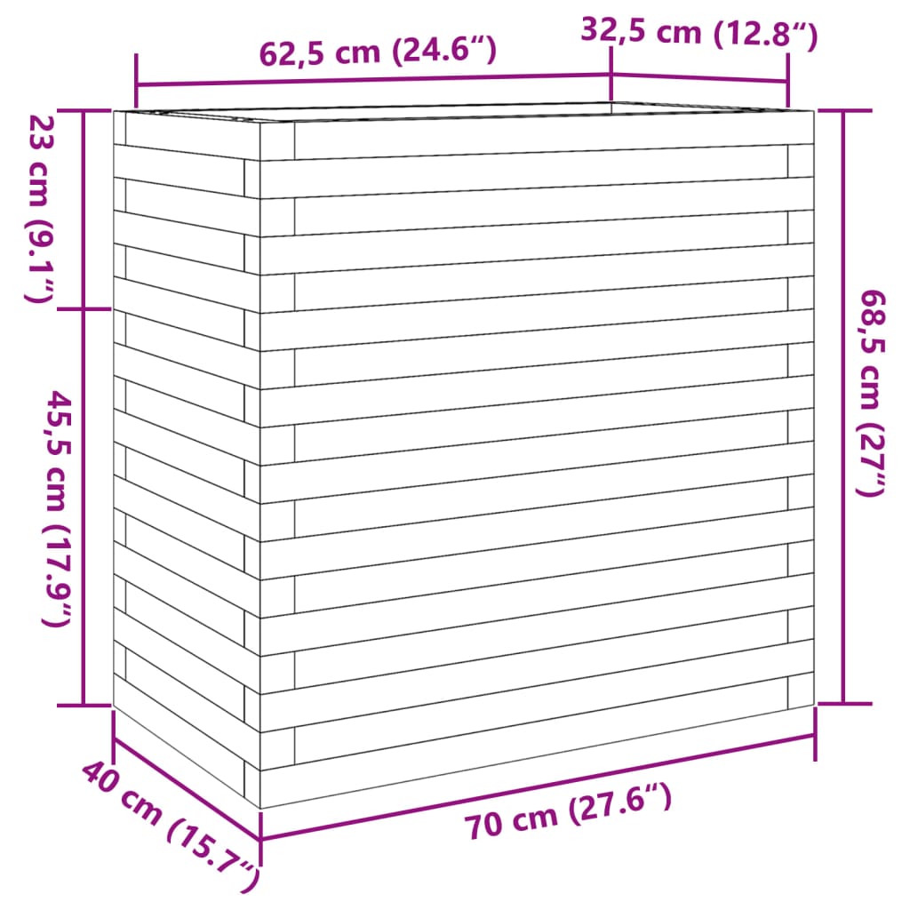 vidaXL Vaso/floreira de jardim 70x40x68,5 madeira de pinho impregnada