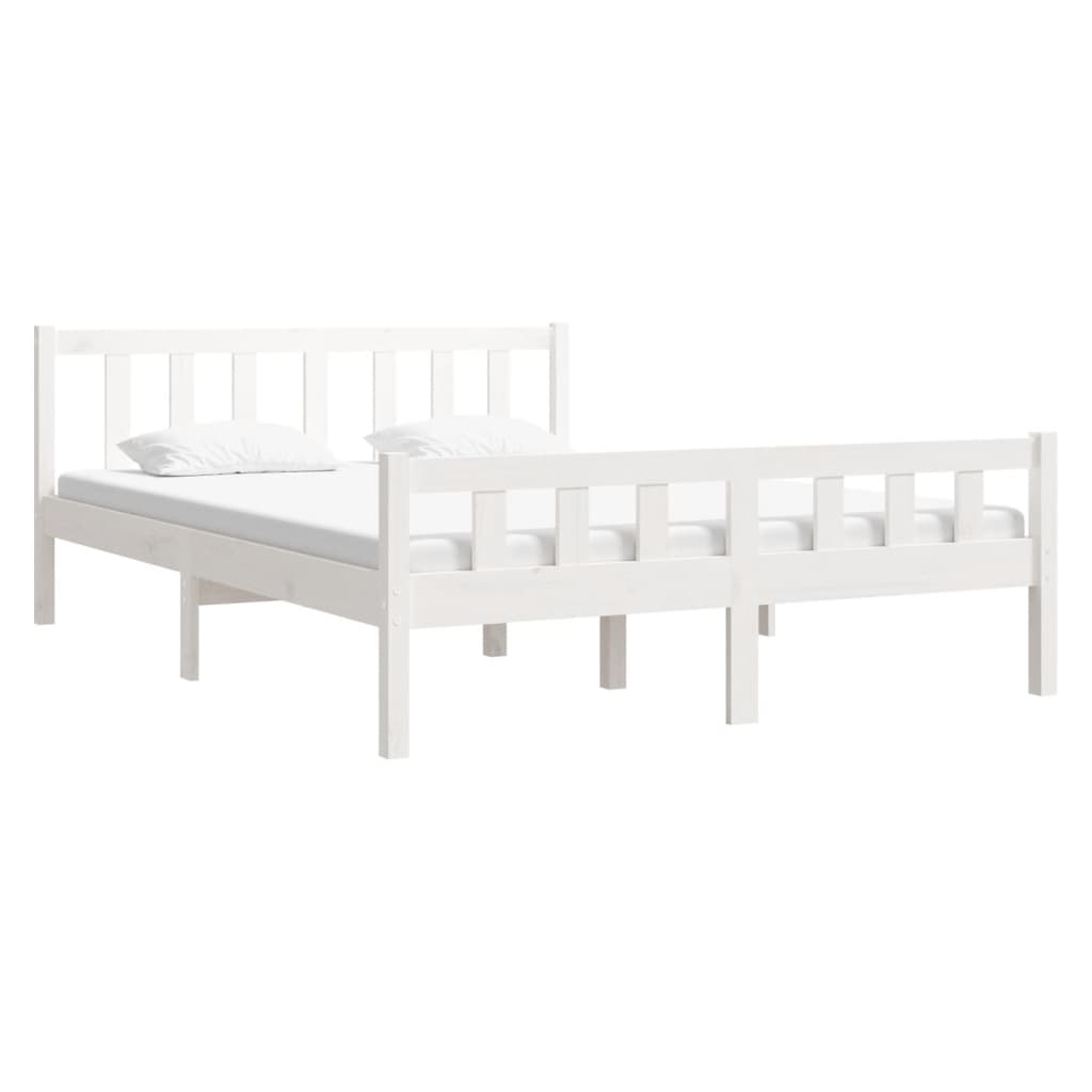 vidaXL Estrutura de cama casal 135x190 cm madeira maciça branco