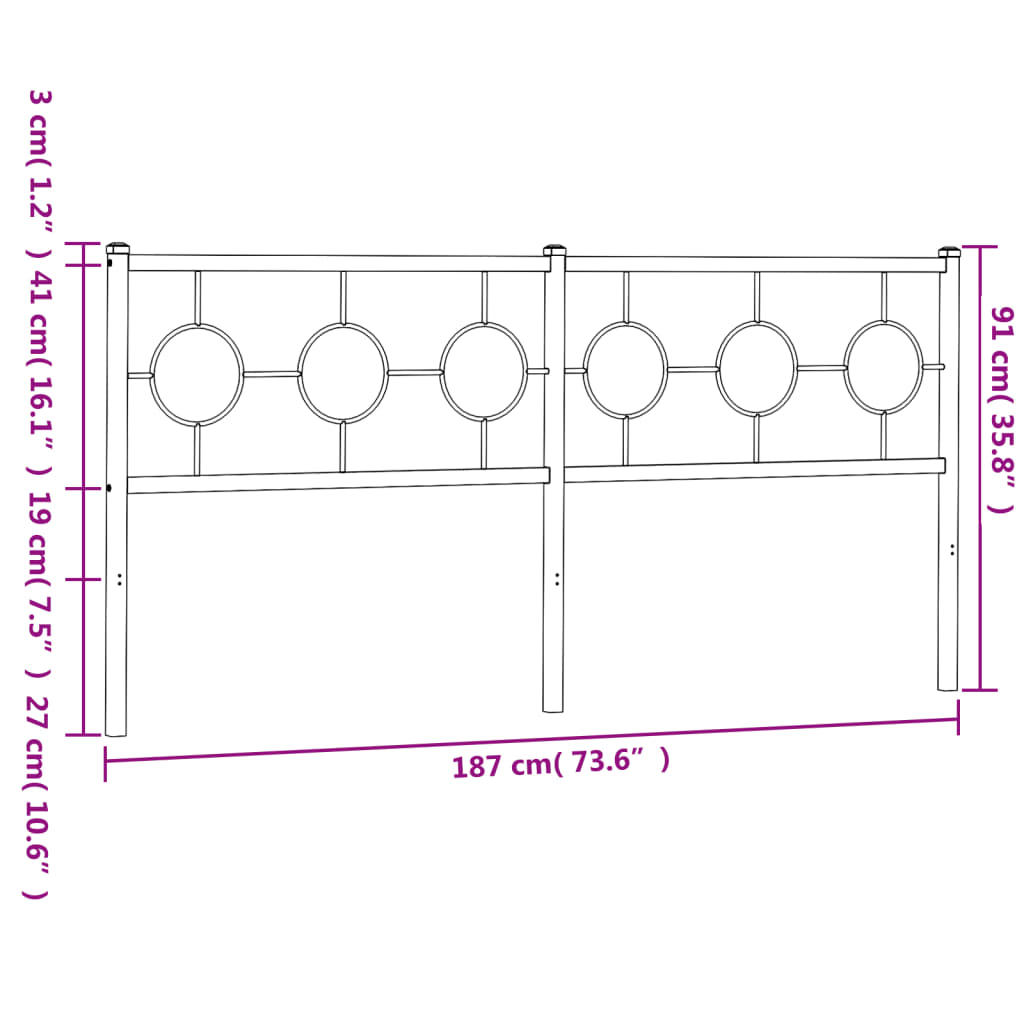 vidaXL Cabeceira de cama 180 cm metal preto