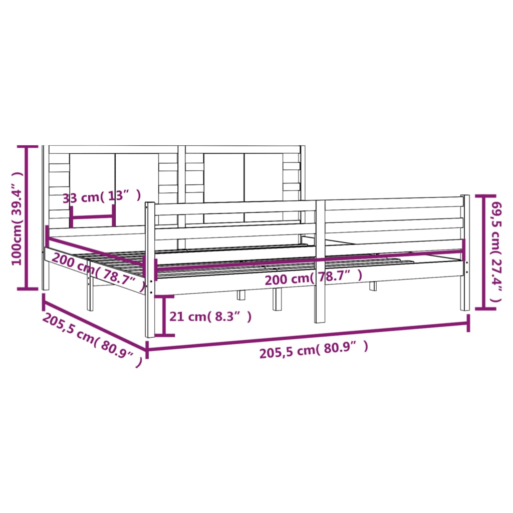 vidaXL Estrutura de cama 200x200 cm pinho maciço preto